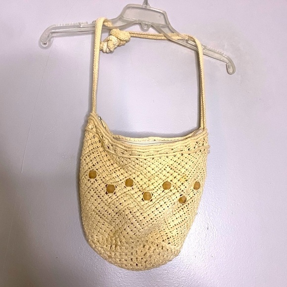 Vintage macramé woven off-white Crossbody shoulder bag purse one size - Picture 1 of 7